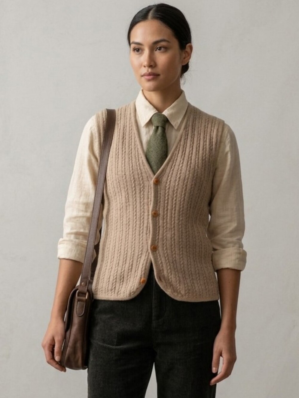 Vintage Chiori Collection Cable Knit Sweater Vest Ramie/Cotton Blend Size L
